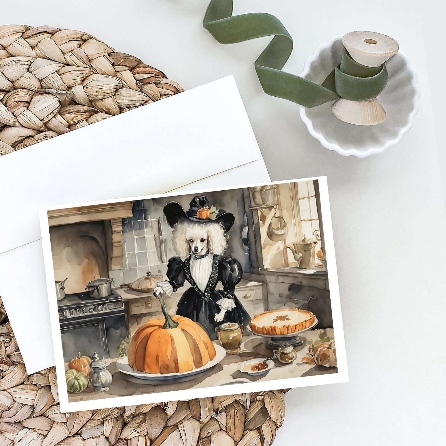 Poodle Fall Kitchen Pumpkins Greeting Cards Pack of 8 Blank Cards with Envelopes Whimsical A7 Size 5x7
