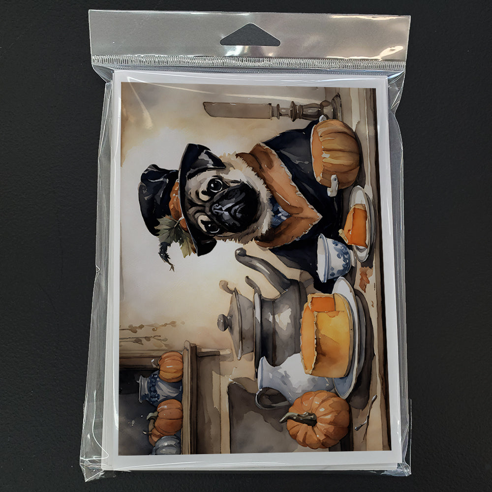 Pug Fall Kitchen Pumpkins Greeting Cards Pack of 8 Blank Cards with Envelopes Whimsical A7 Size 5x7