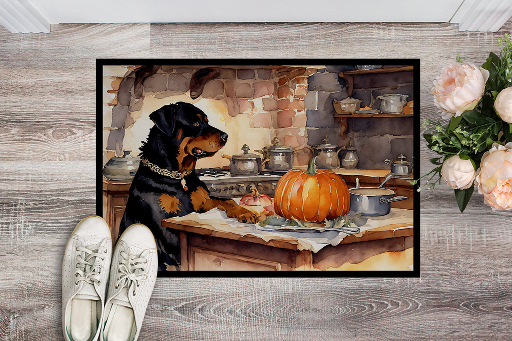 Rottweiler Fall Kitchen Pumpkins Doormat Indoor Outdoor 24H X 36W Front Door Mat Rugs for Entryway, Non Slip Washable Low Pile,