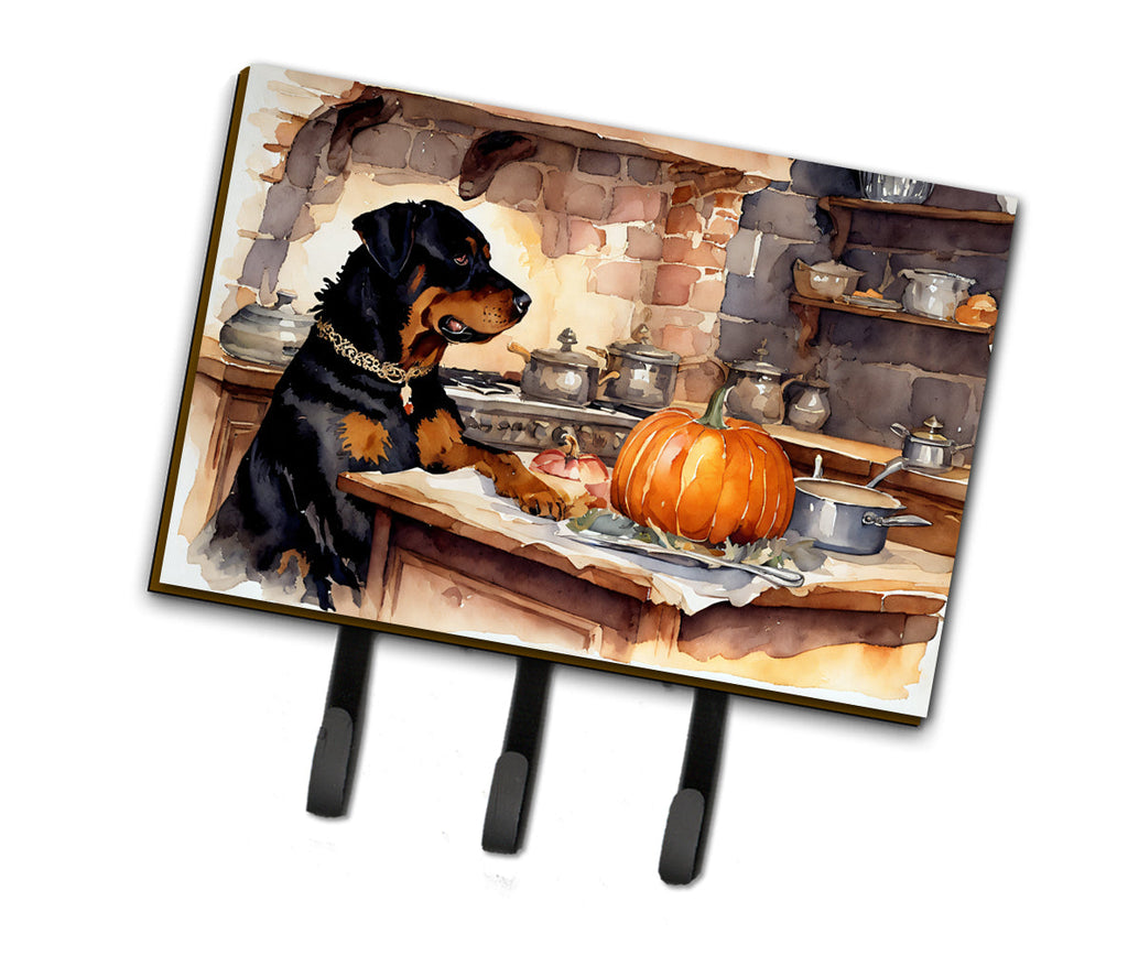 Rottweiler Fall Kitchen Pumpkins Leash or Key Holder Wall Hooks, Coat Rack Wall Mount, for Hanging Keys, Towels, Aprons, Leashes