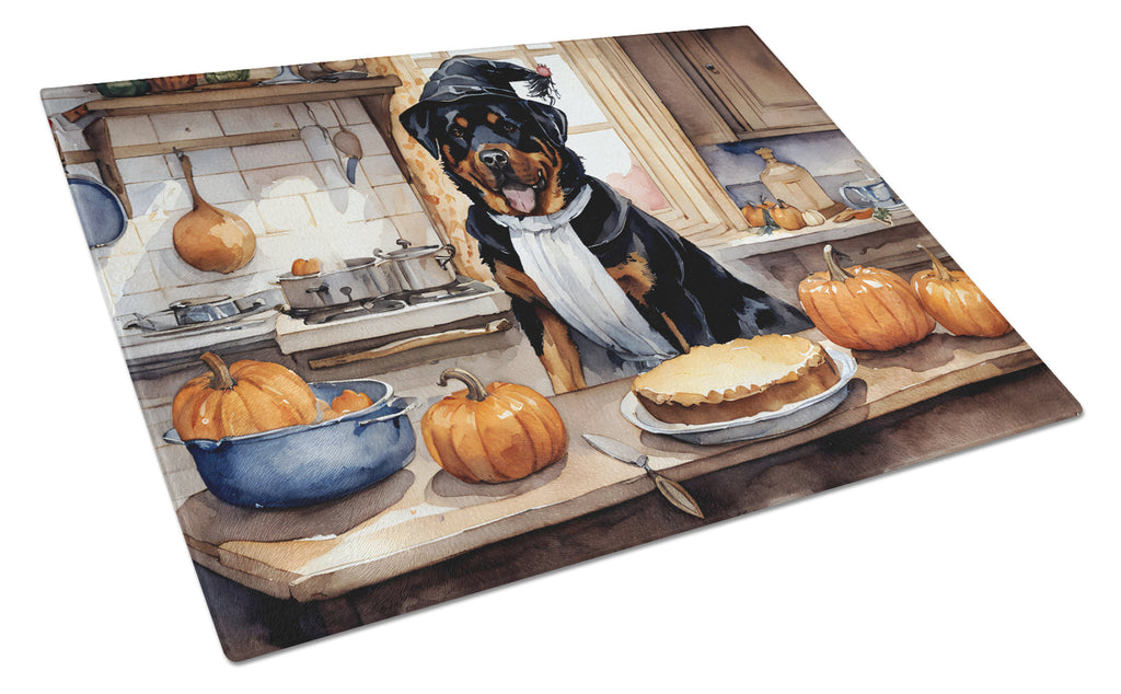 Rottweiler Fall Kitchen Pumpkins Cutting Board Tempered Glass Kitchen Cutting Surface, Heat Resistant Chopping, Non-Slip Feet, Food Prep & Serving
