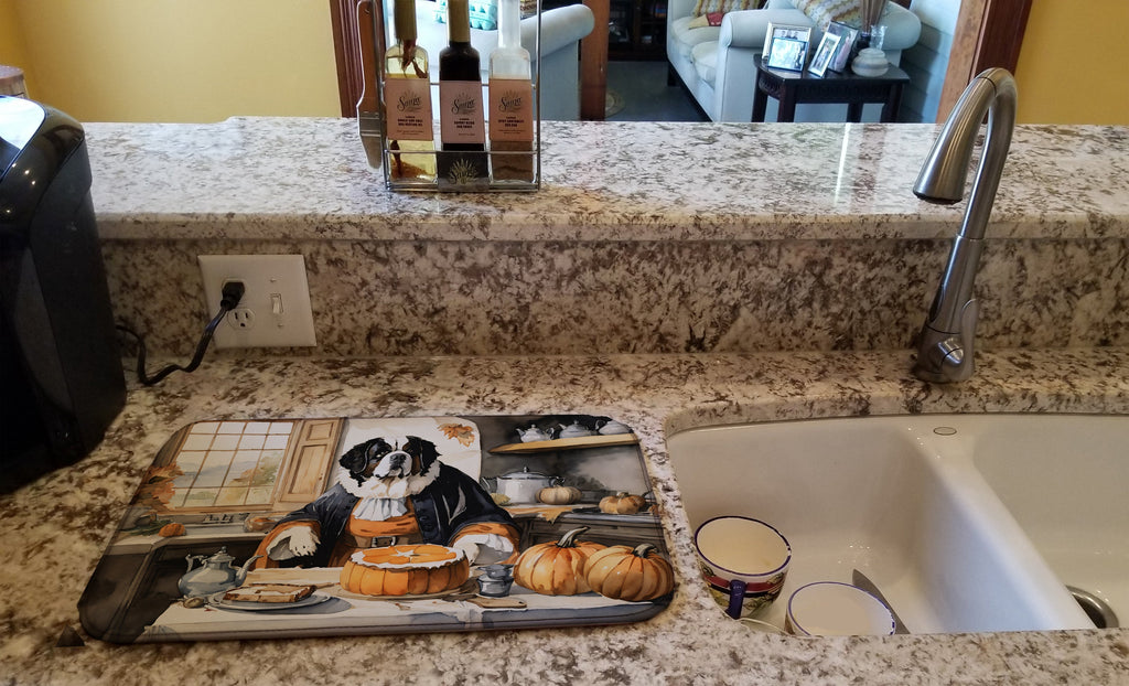Saint Bernard Fall Kitchen Pumpkins Dish Drying Mat Absorbent Dish Drying Mat Pad for Kitchen Counter Dish Drainer Mat for Countertop, 14 x 21", Multicolor