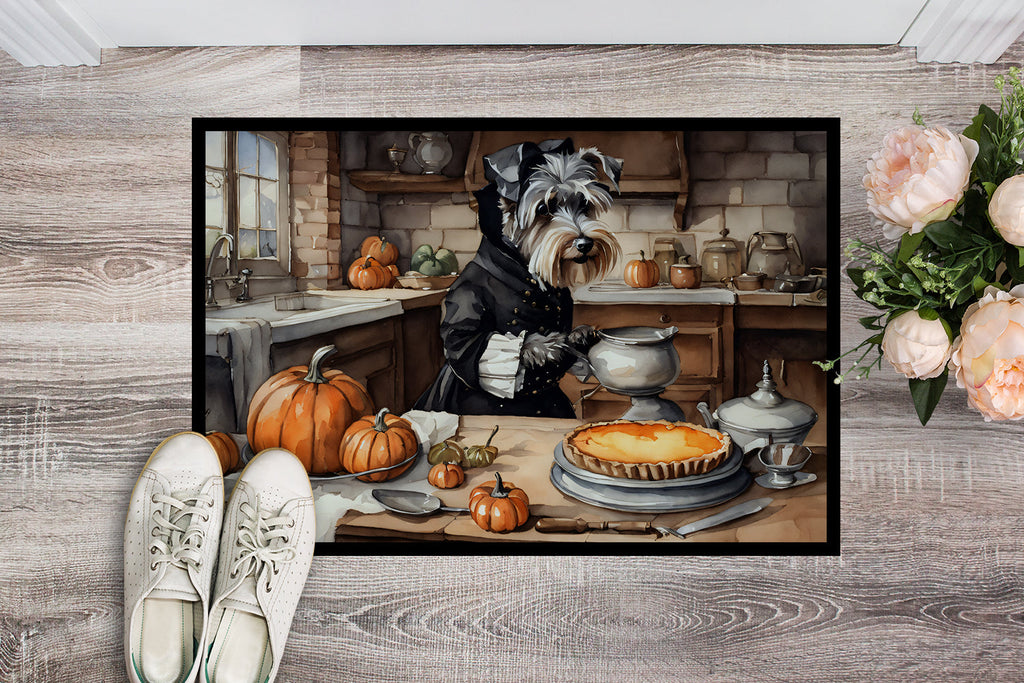 Schnauzer Fall Kitchen Pumpkins Doormat Indoor Outdoor 18H X 27W Front Door Mat Rugs for Entryway, Non Slip Washable