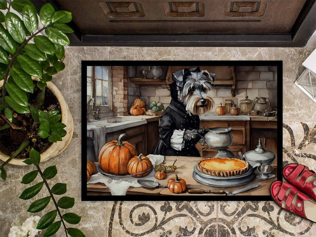 Schnauzer Fall Kitchen Pumpkins Doormat Indoor Outdoor 18H X 27W Front Door Mat Rugs for Entryway, Non Slip Washable