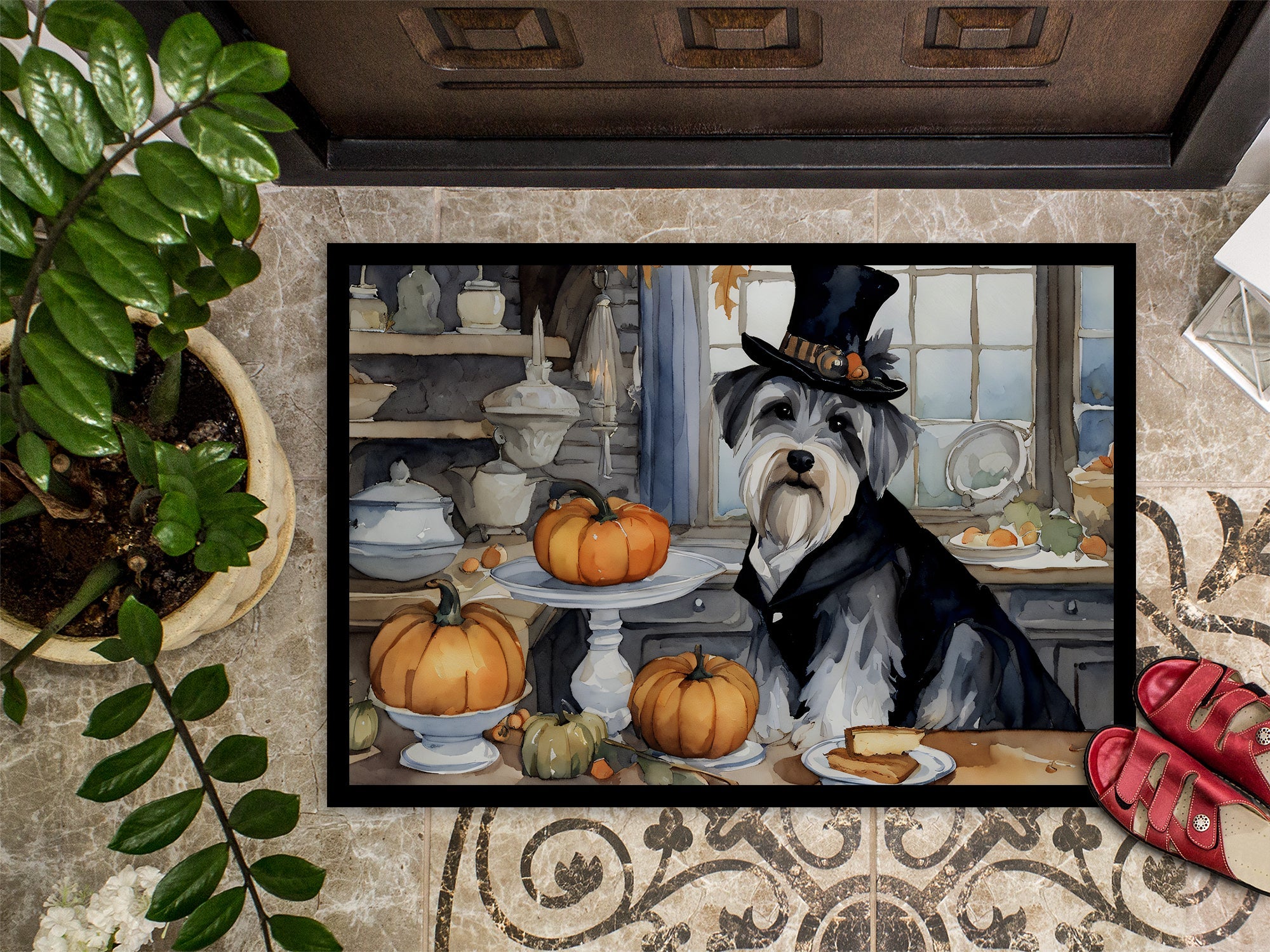 Schnauzer Fall Kitchen Pumpkins Doormat Indoor Outdoor 24H X 36W Front Door Mat Rugs for Entryway, Non Slip Washable Low Pile,