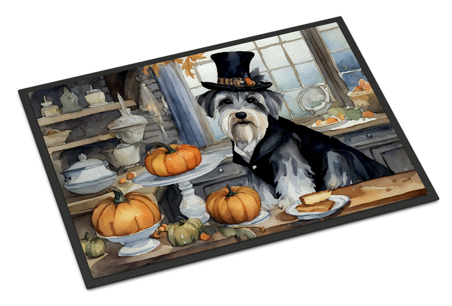 Schnauzer Fall Kitchen Pumpkins Doormat Indoor Outdoor 18H X 27W Front Door Mat Rugs for Entryway, Non Slip Washable