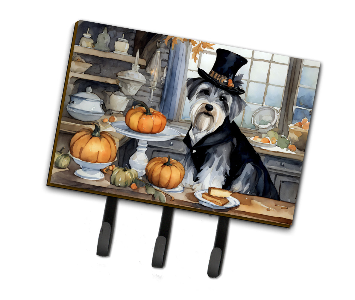 Schnauzer Fall Kitchen Pumpkins Leash or Key Holder Wall Hooks, Coat Rack Wall Mount, for Hanging Keys, Towels, Aprons, Leashes