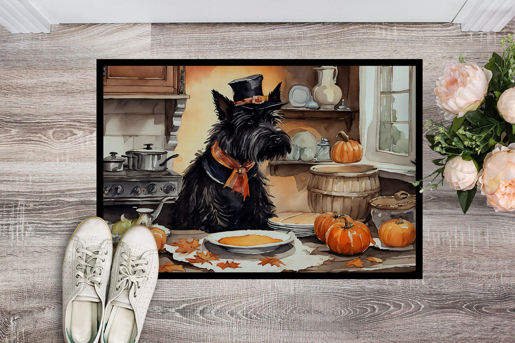 Scottish Terrier Fall Kitchen Pumpkins Doormat Indoor Outdoor 24H X 36W Front Door Mat Rugs for Entryway, Non Slip Washable Low Pile,