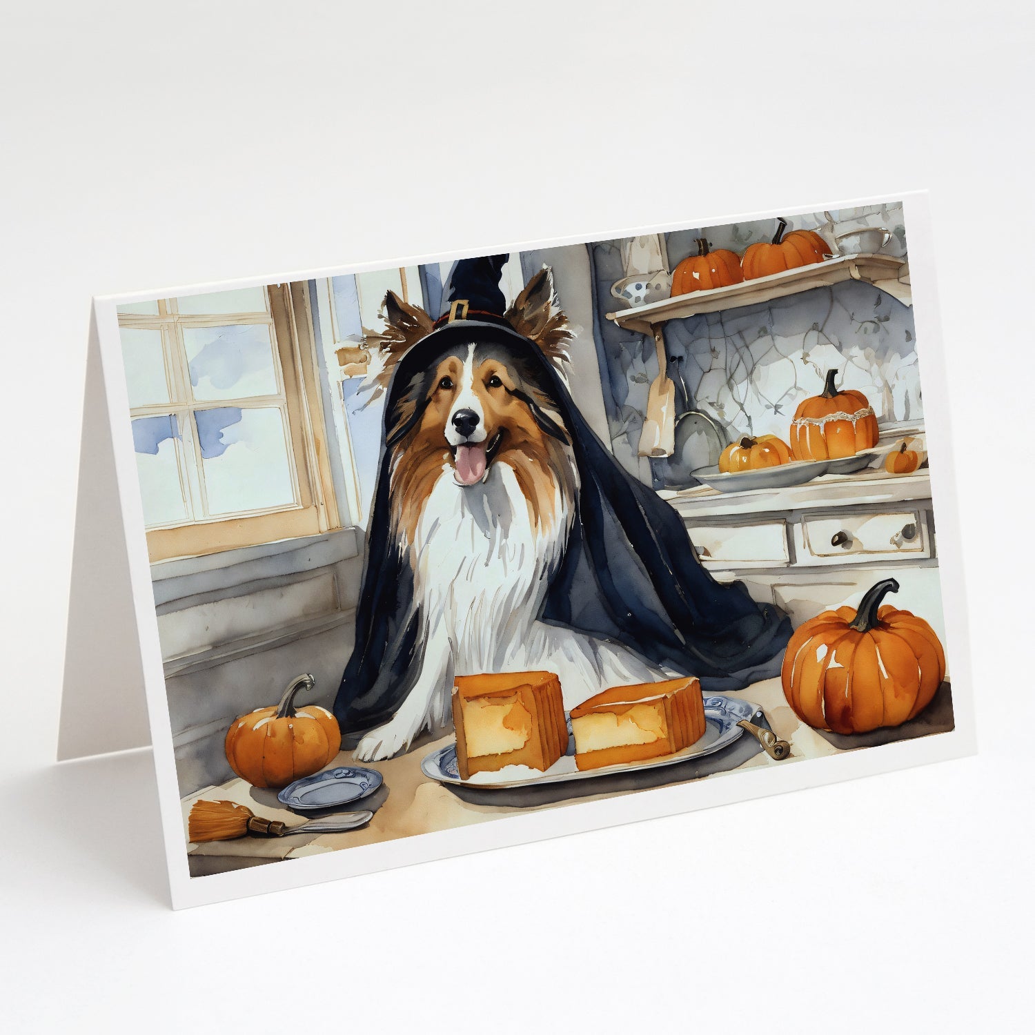 Sheltie Fall Kitchen Pumpkins Greeting Cards Pack of 8 Blank Cards with Envelopes Whimsical A7 Size 5x7
