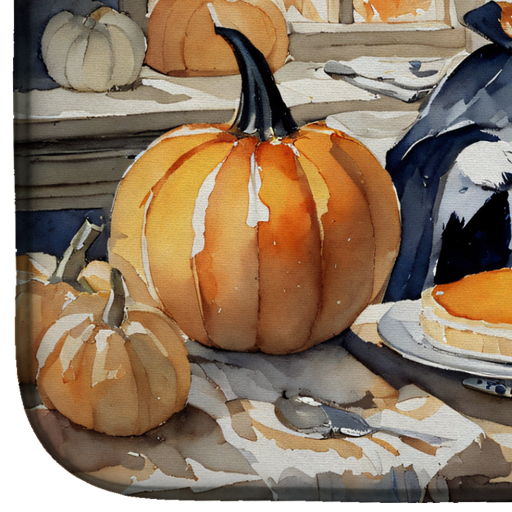 Siberian Husky Fall Kitchen Pumpkins Dish Drying Mat Absorbent Dish Drying Mat Pad for Kitchen Counter Dish Drainer Mat for Countertop, 14 x 21", Multicolor
