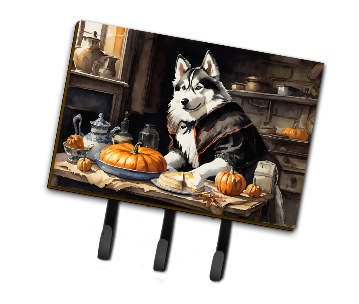 Siberian Husky Fall Kitchen Pumpkins Leash or Key Holder Wall Hooks, Coat Rack Wall Mount, for Hanging Keys, Towels, Aprons, Leashes
