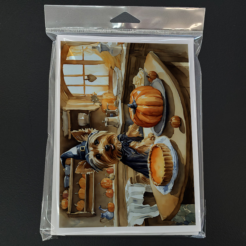 Silky Terrier Fall Kitchen Pumpkins Greeting Cards Pack of 8 Blank Cards with Envelopes Whimsical A7 Size 5x7