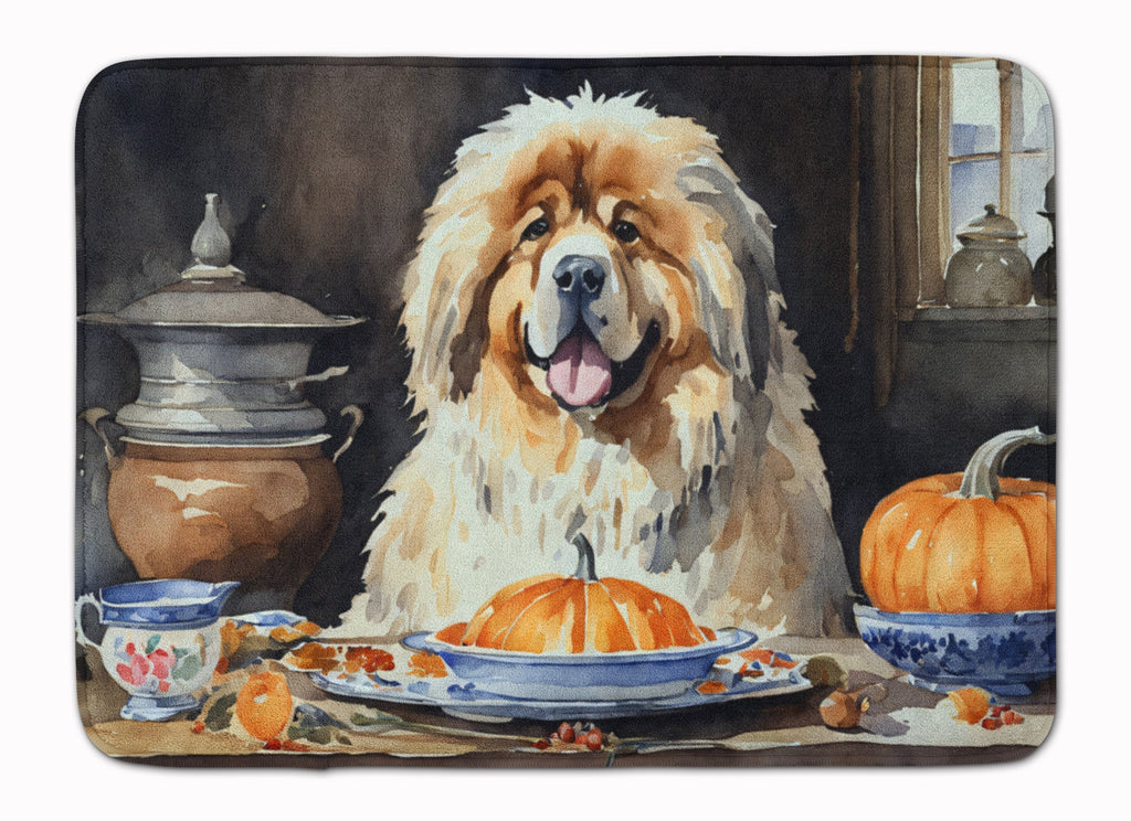 Tibetan Mastiff Fall Kitchen Pumpkins Memory Foam Kitchen Mat Machine Washable Anti-Fatigue Cushion Comfort Bath or Kitchen Rug