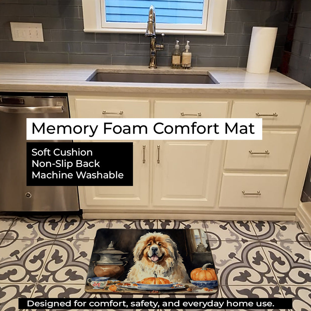 Tibetan Mastiff Fall Kitchen Pumpkins Memory Foam Kitchen Mat Machine Washable Anti-Fatigue Cushion Comfort Bath or Kitchen Rug