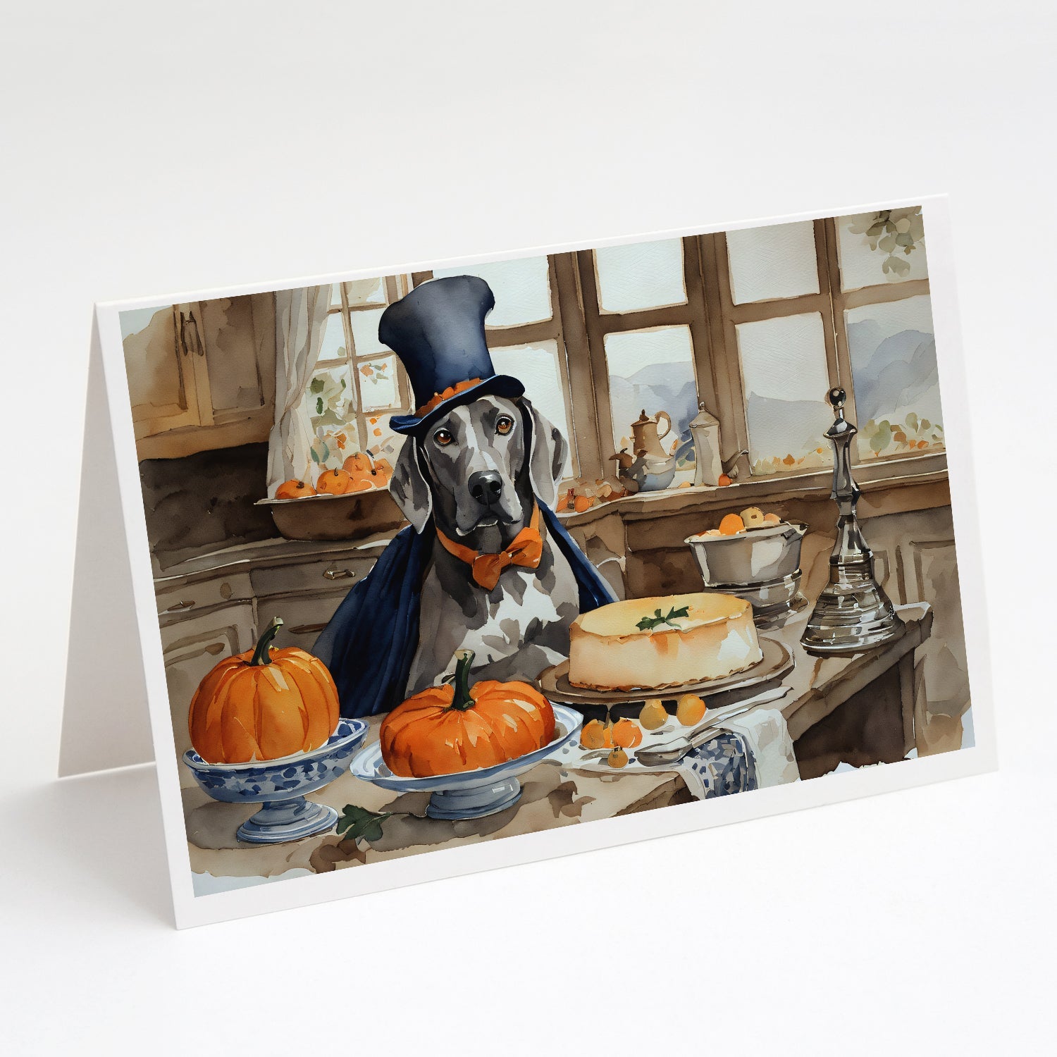 Weimaraner Fall Kitchen Pumpkins Greeting Cards Pack of 8 Blank Cards with Envelopes Whimsical A7 Size 5x7