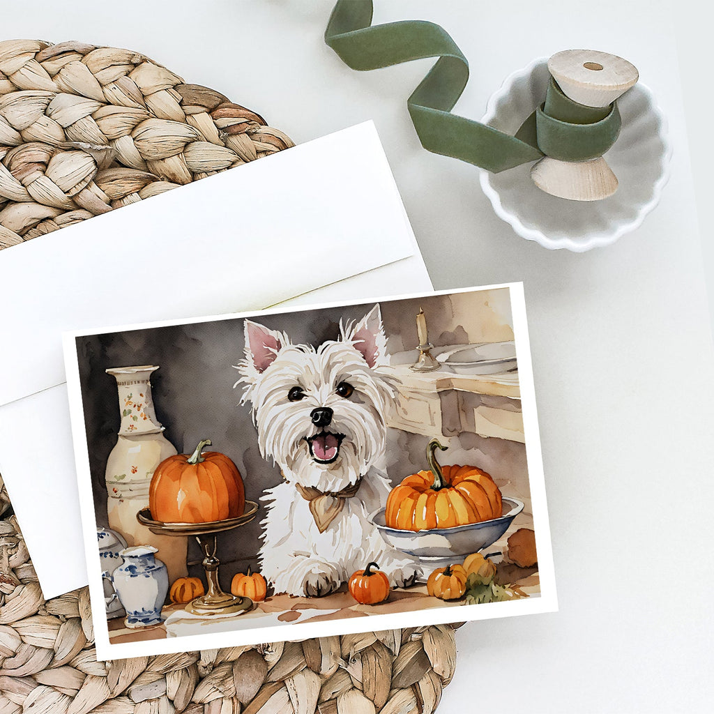 Westie Fall Kitchen Pumpkins Greeting Cards Pack of 8 Blank Cards with Envelopes Whimsical A7 Size 5x7