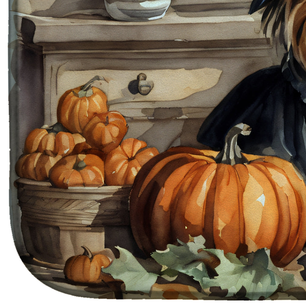Yorkie Fall Kitchen Pumpkins Dish Drying Mat Absorbent Dish Drying Mat Pad for Kitchen Counter Dish Drainer Mat for Countertop, 14 x 21", Multicolor