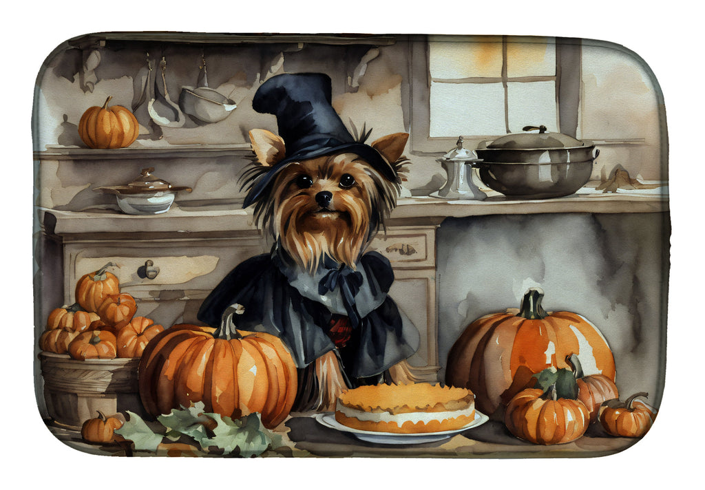 Yorkie Fall Kitchen Pumpkins Dish Drying Mat Absorbent Dish Drying Mat Pad for Kitchen Counter Dish Drainer Mat for Countertop, 14 x 21", Multicolor