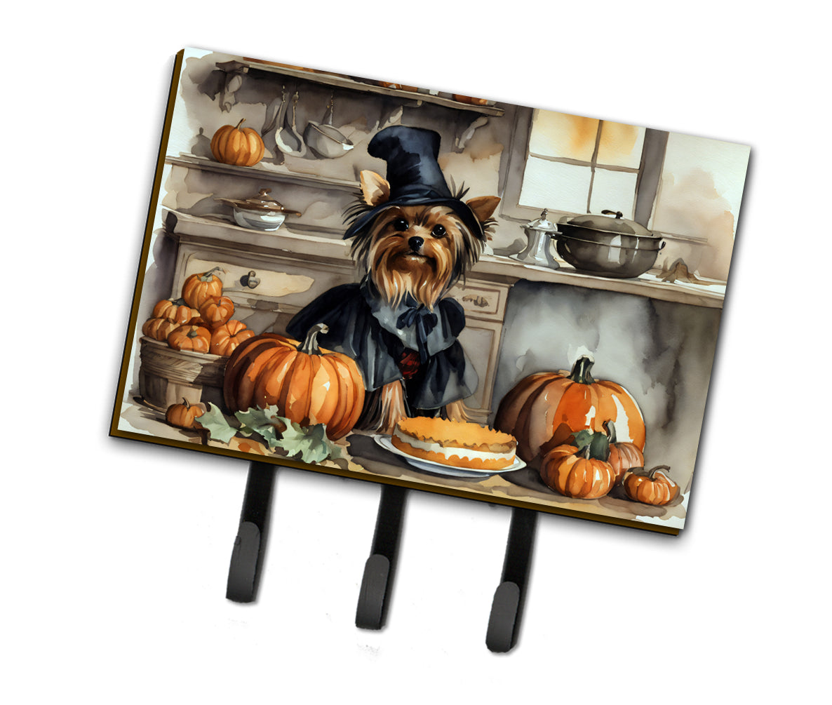 Yorkie Fall Kitchen Pumpkins Leash or Key Holder Wall Hooks, Coat Rack Wall Mount, for Hanging Keys, Towels, Aprons, Leashes