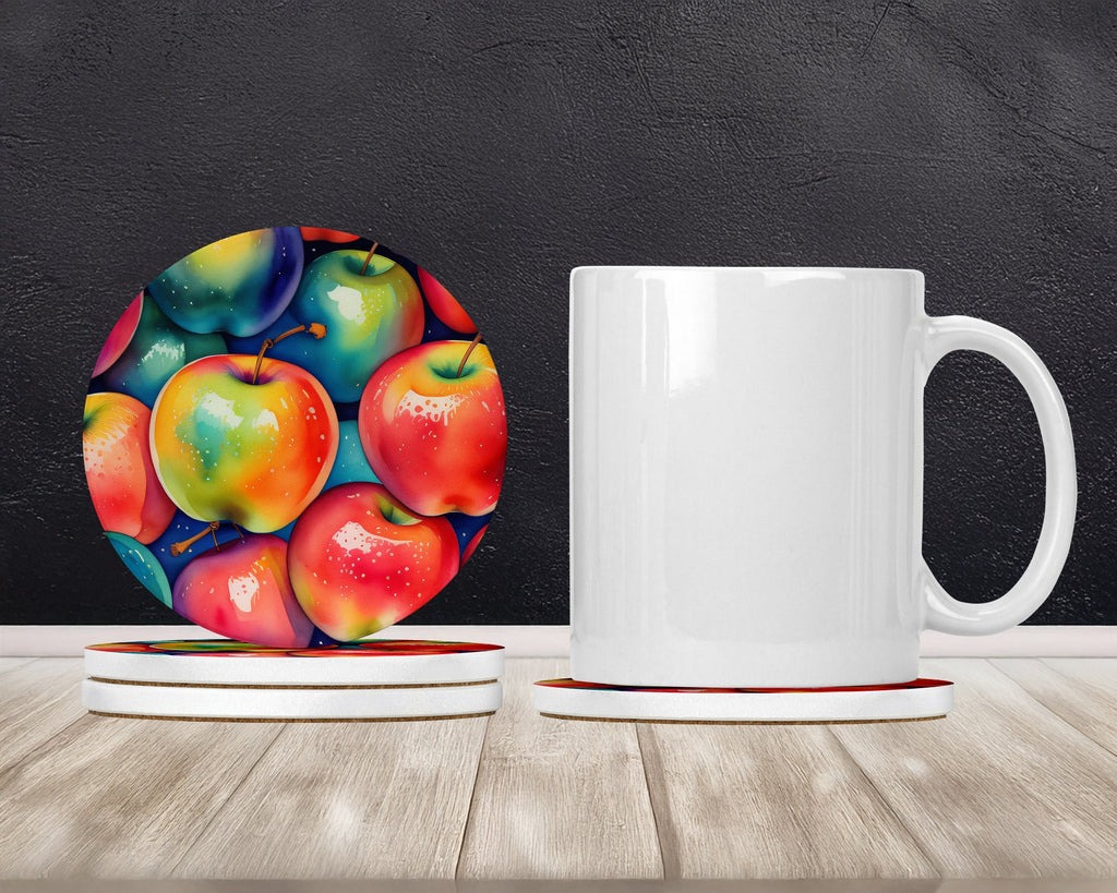 Colorful Apples Large Sandstone Coasters Pack of 4 Absorbent Round Coasters Decor Gifts for Men or Women, 4 in, Multicolor