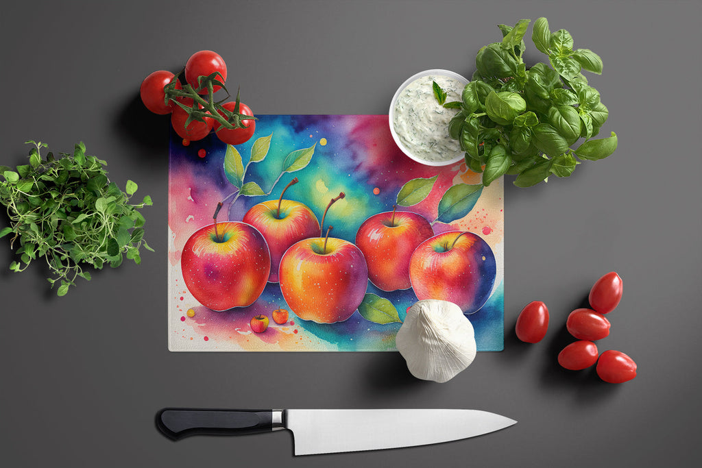 Colorful Apples Cutting Board Tempered Glass Kitchen Cutting Surface, Heat Resistant Chopping, Non-Slip Feet, Food Prep & Serving