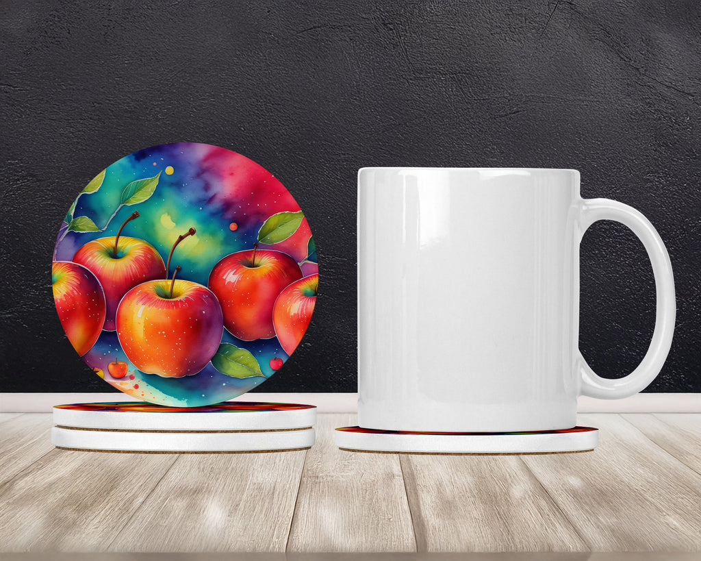 Colorful Apples Large Sandstone Coasters Pack of 4 Absorbent Round Coasters Decor Gifts for Men or Women, 4 in, Multicolor