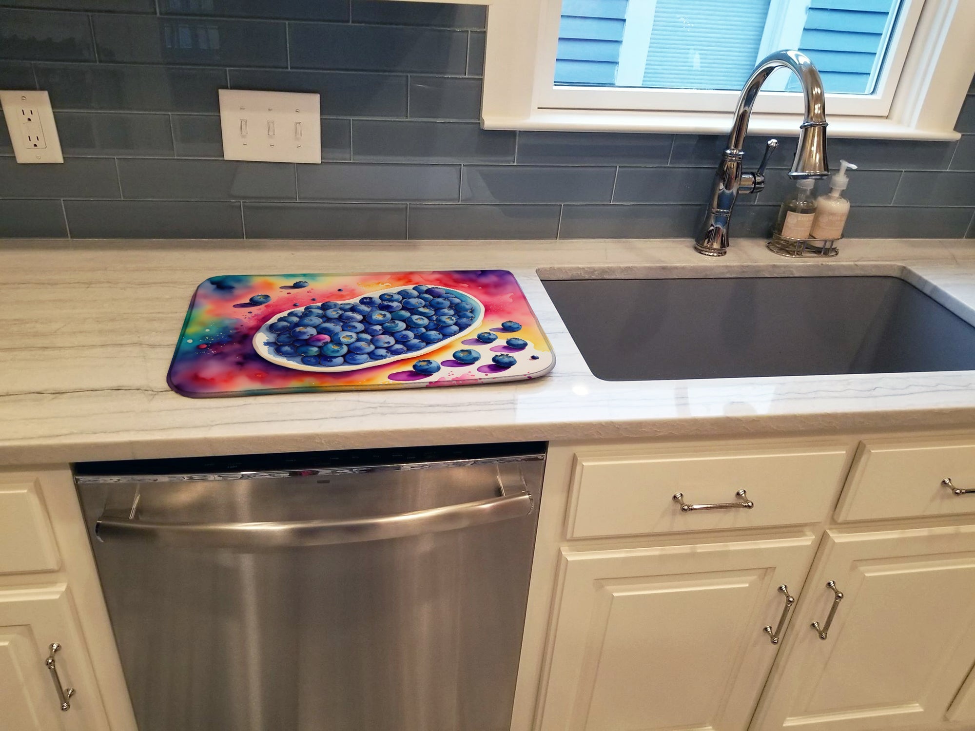 Colorful Blueberries Dish Drying Mat Absorbent Dish Drying Mat Pad for Kitchen Counter Dish Drainer Mat for Countertop, 14 x 21", Multicolor