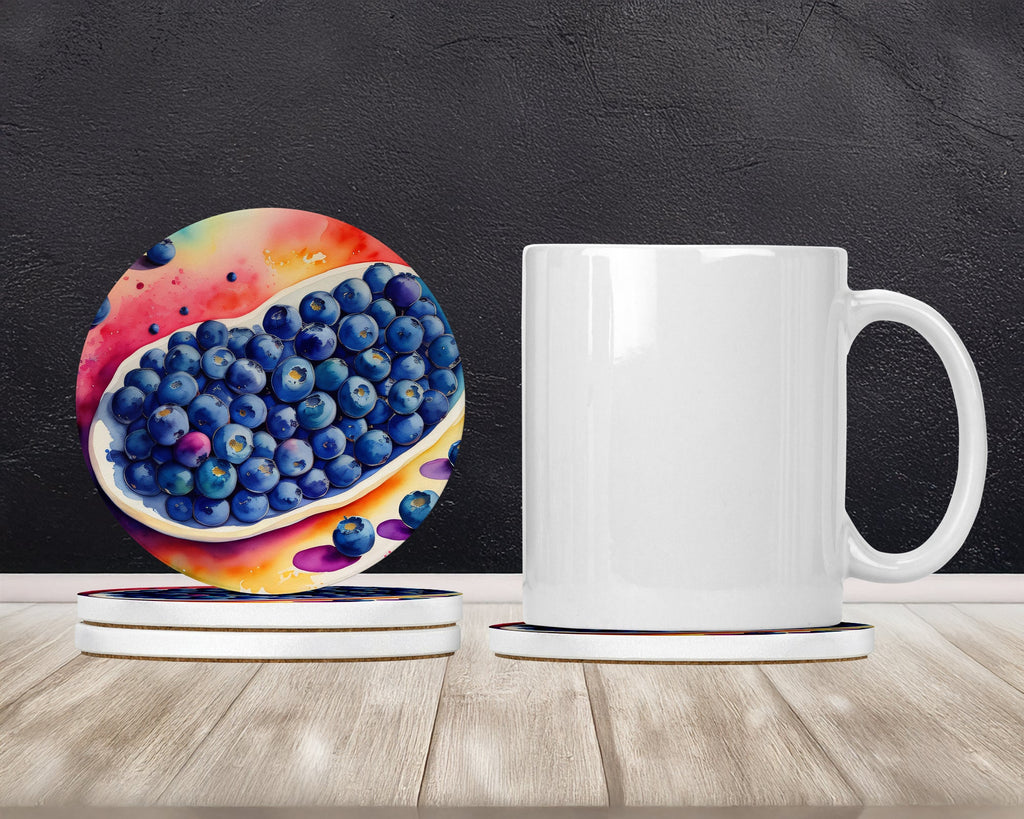 Colorful Blueberries Large Sandstone Coasters Pack of 4 Absorbent Round Coasters Decor Gifts for Men or Women, 4 in, Multicolor