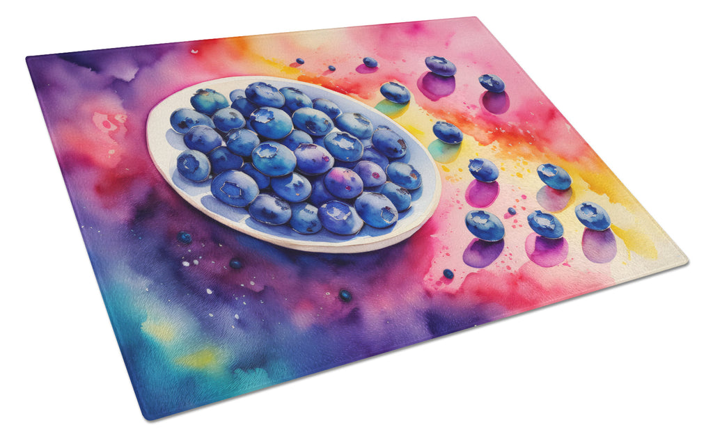 Colorful Blueberries Cutting Board Tempered Glass Kitchen Cutting Surface, Heat Resistant Chopping, Non-Slip Feet, Food Prep & Serving