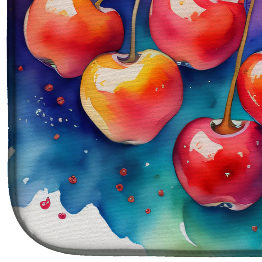 Colorful Cherries Dish Drying Mat Absorbent Dish Drying Mat Pad for Kitchen Counter Dish Drainer Mat for Countertop, 14 x 21", Multicolor