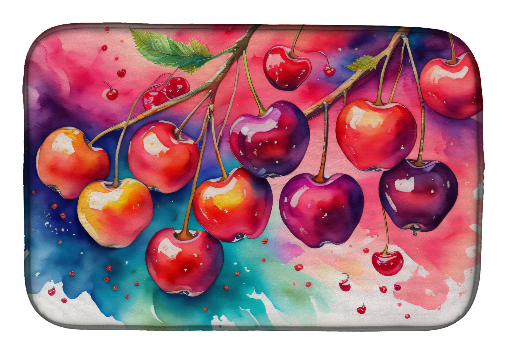 Colorful Cherries Dish Drying Mat Absorbent Dish Drying Mat Pad for Kitchen Counter Dish Drainer Mat for Countertop, 14 x 21", Multicolor