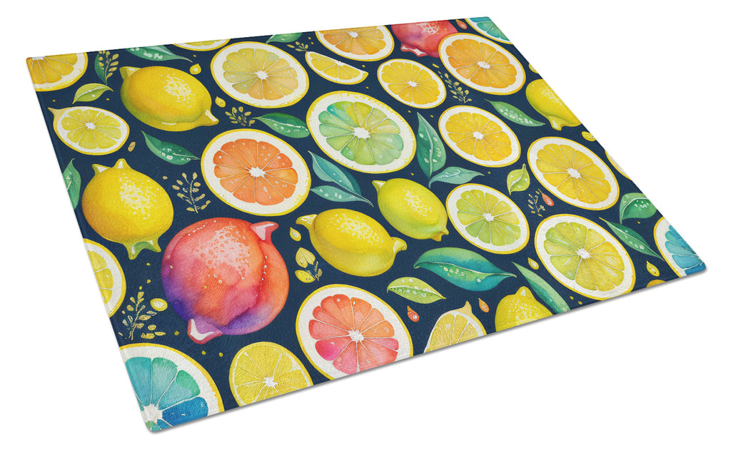 Colorful Lemons Cutting Board Tempered Glass Kitchen Cutting Surface, Heat Resistant Chopping, Non-Slip Feet, Food Prep & Serving