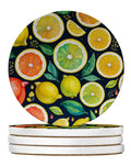 Colorful Lemons Large Sandstone Coasters Pack of 4 Absorbent Round Coasters Decor Gifts for Men or Women, 4 in, Multicolor