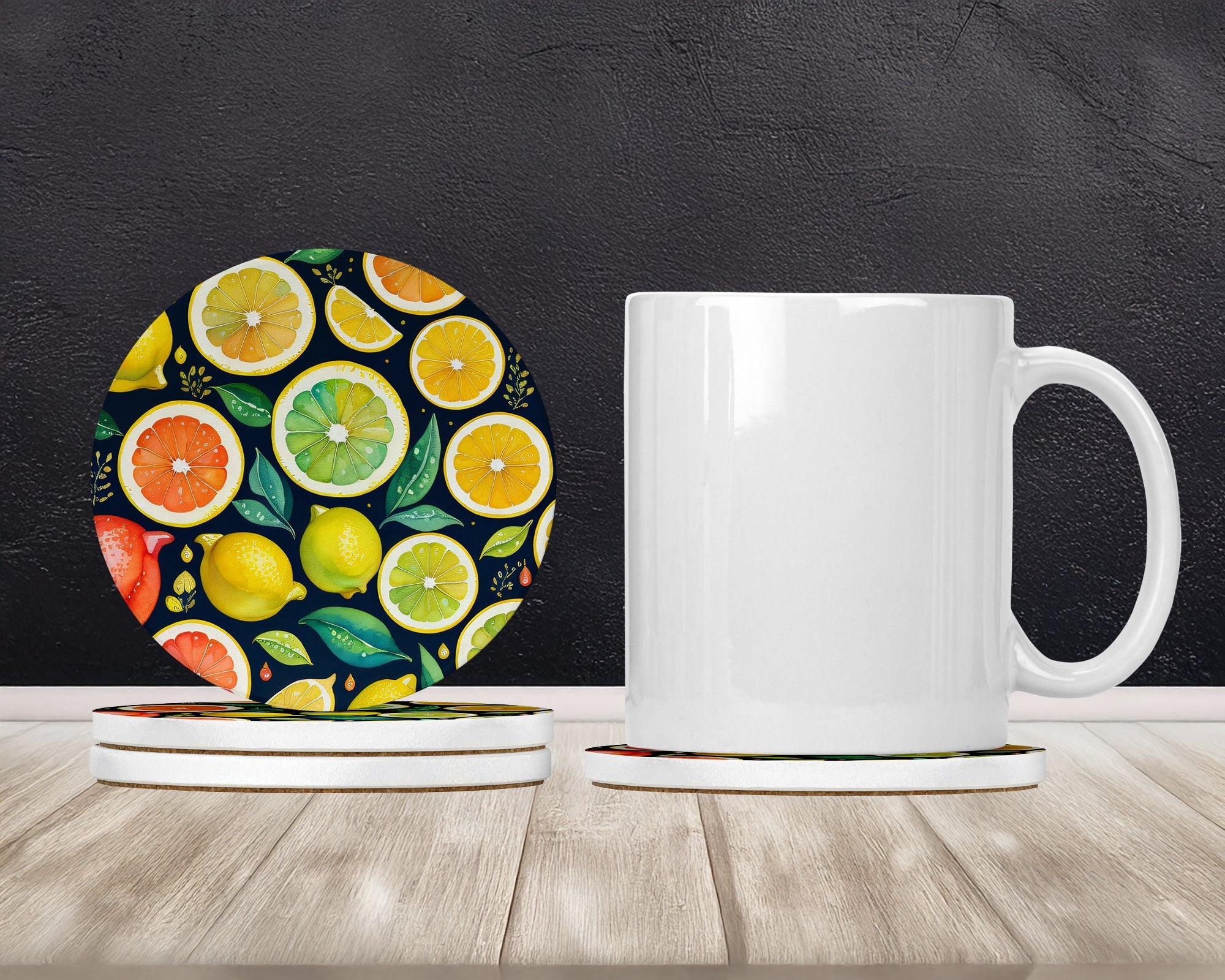 Colorful Lemons Large Sandstone Coasters Pack of 4 Absorbent Round Coasters Decor Gifts for Men or Women, 4 in, Multicolor