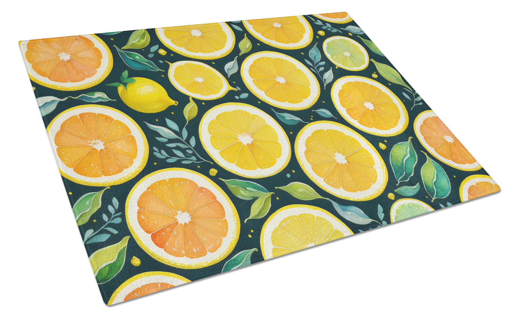 Colorful Lemons Cutting Board Tempered Glass Kitchen Cutting Surface, Heat Resistant Chopping, Non-Slip Feet, Food Prep & Serving
