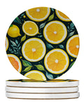 Colorful Lemons Large Sandstone Coasters Pack of 4 Absorbent Round Coasters Decor Gifts for Men or Women, 4 in, Multicolor