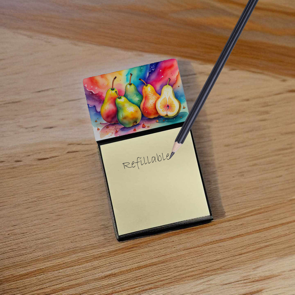 Colorful Pears Watercolor Sticky Note Holder Refillable Dispenser Desk Accessory 3x3 Pad Gift