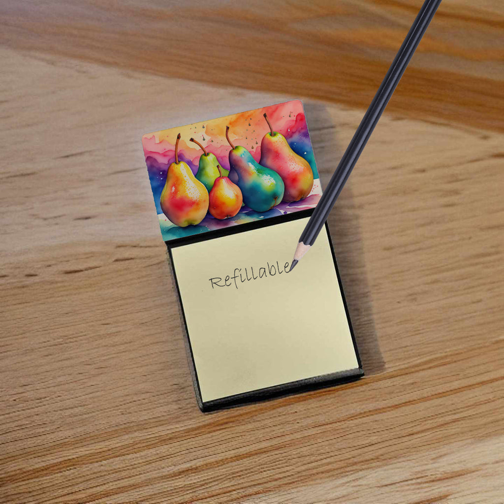 Colorful Pears Watercolor Sticky Note Holder Refillable Dispenser Desk Accessory 3x3 Pad Gift