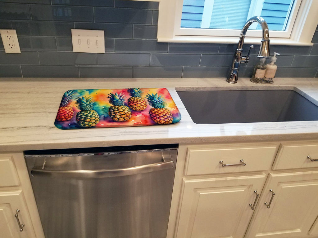Colorful Pineapples Dish Drying Mat Absorbent Dish Drying Mat Pad for Kitchen Counter Dish Drainer Mat for Countertop, 14 x 21", Multicolor
