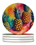 Colorful Pineapples Large Sandstone Coasters Pack of 4 Absorbent Round Coasters Decor Gifts for Men or Women, 4 in, Multicolor