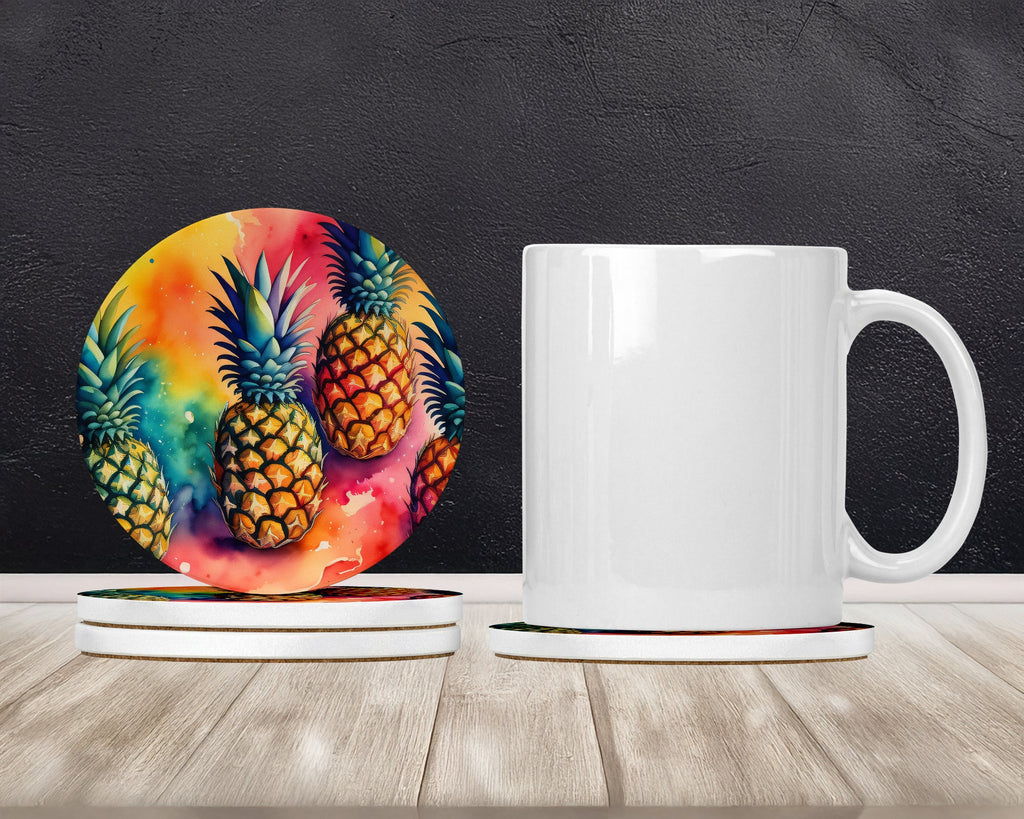Colorful Pineapples Large Sandstone Coasters Pack of 4 Absorbent Round Coasters Decor Gifts for Men or Women, 4 in, Multicolor