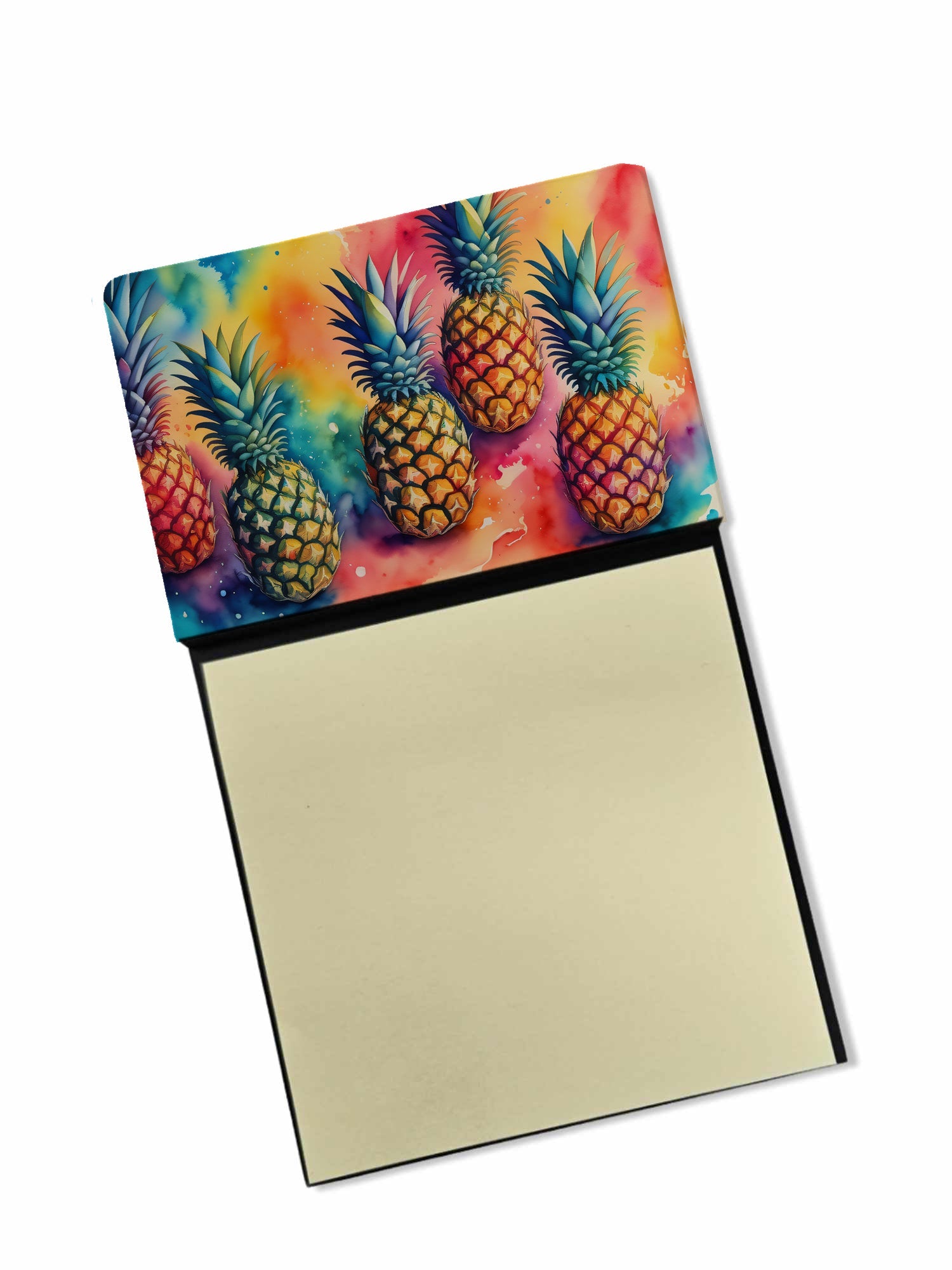 Colorful Pineapples Watercolor Sticky Note Holder Refillable Dispenser Desk Accessory 3x3 Pad Gift
