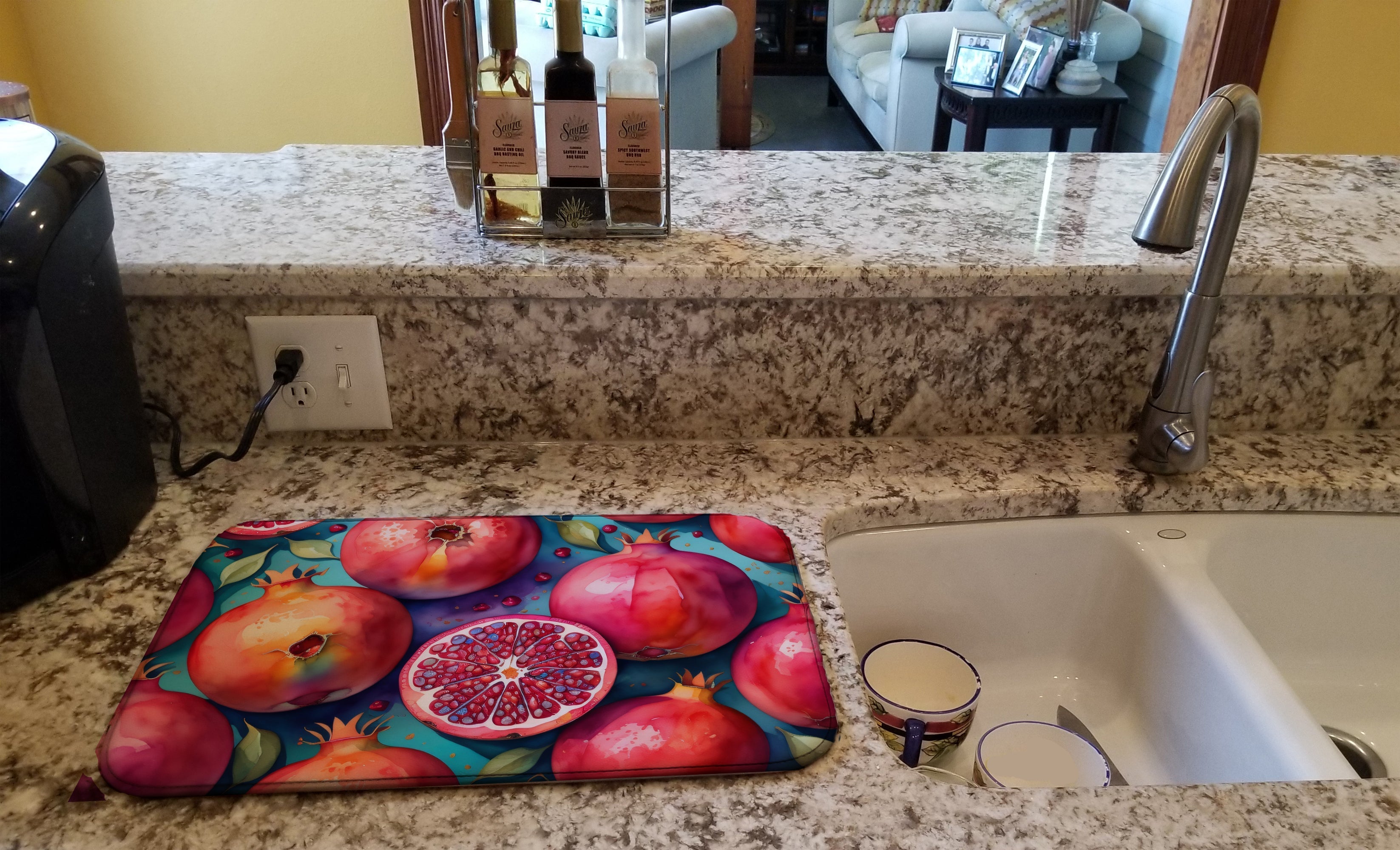 Colorful Pomegranates Dish Drying Mat Absorbent Dish Drying Mat Pad for Kitchen Counter Dish Drainer Mat for Countertop, 14 x 21", Multicolor