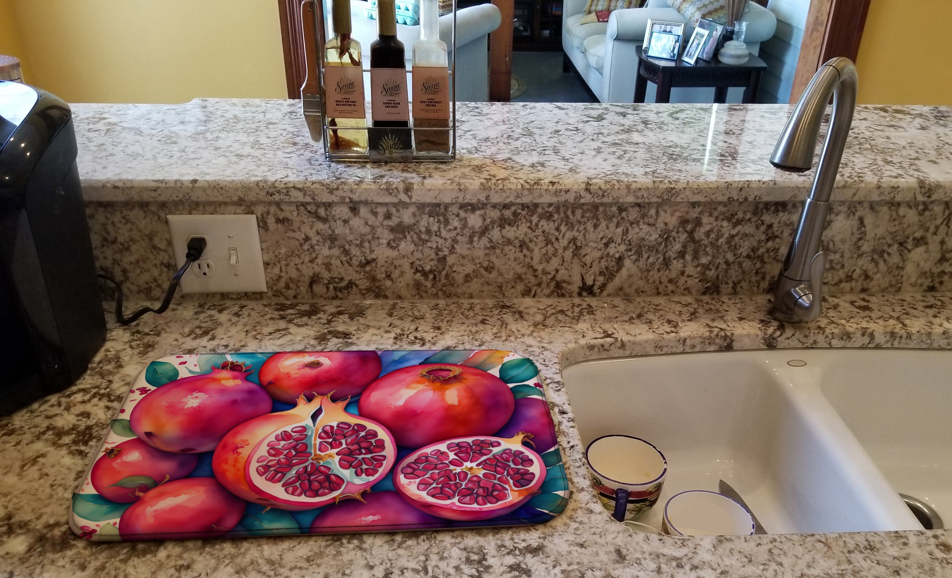 Colorful Pomegranates Dish Drying Mat Absorbent Dish Drying Mat Pad for Kitchen Counter Dish Drainer Mat for Countertop, 14 x 21", Multicolor
