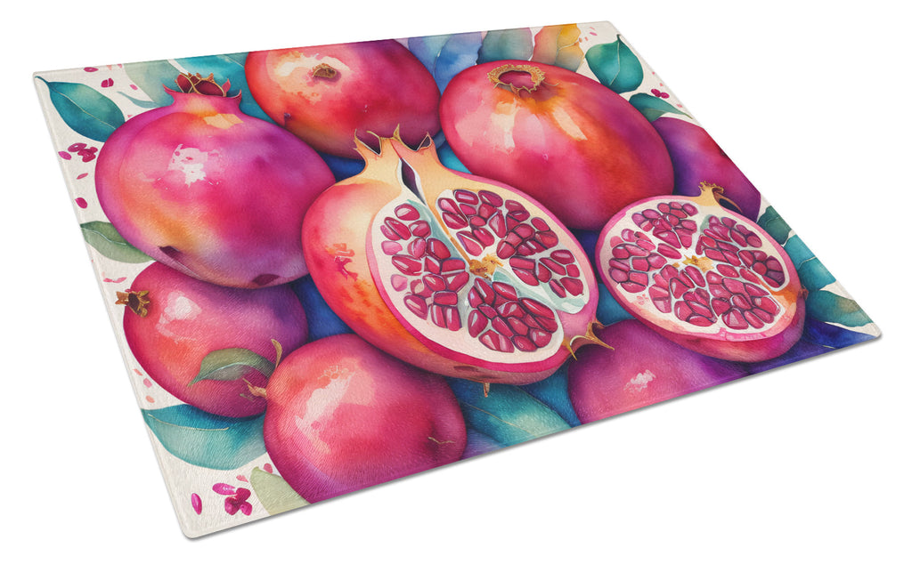 Colorful Pomegranates Cutting Board Tempered Glass Kitchen Cutting Surface, Heat Resistant Chopping, Non-Slip Feet, Food Prep & Serving
