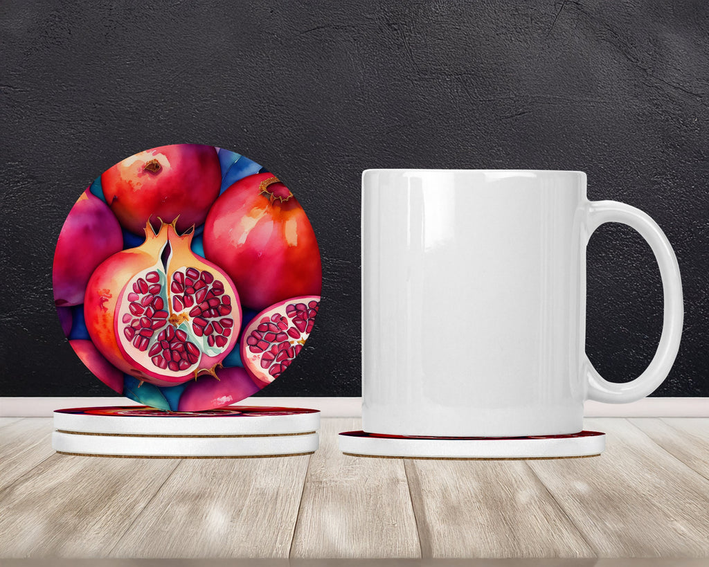 Colorful Pomegranates Large Sandstone Coasters Pack of 4 Absorbent Round Coasters Decor Gifts for Men or Women, 4 in, Multicolor