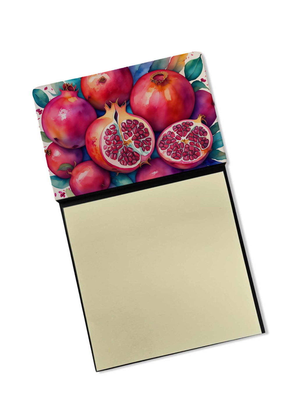 Colorful Pomegranates Watercolor Sticky Note Holder Refillable Dispenser Desk Accessory 3x3 Pad Gift