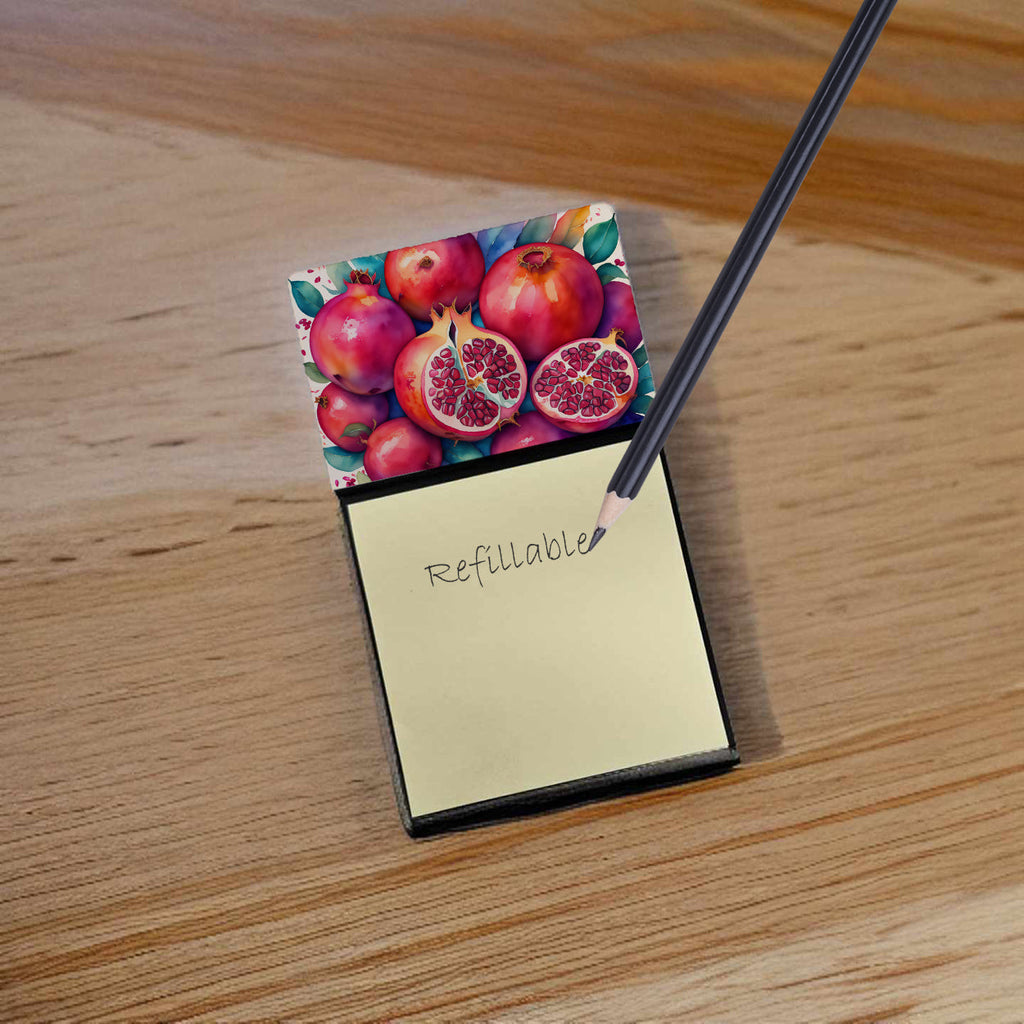 Colorful Pomegranates Watercolor Sticky Note Holder Refillable Dispenser Desk Accessory 3x3 Pad Gift