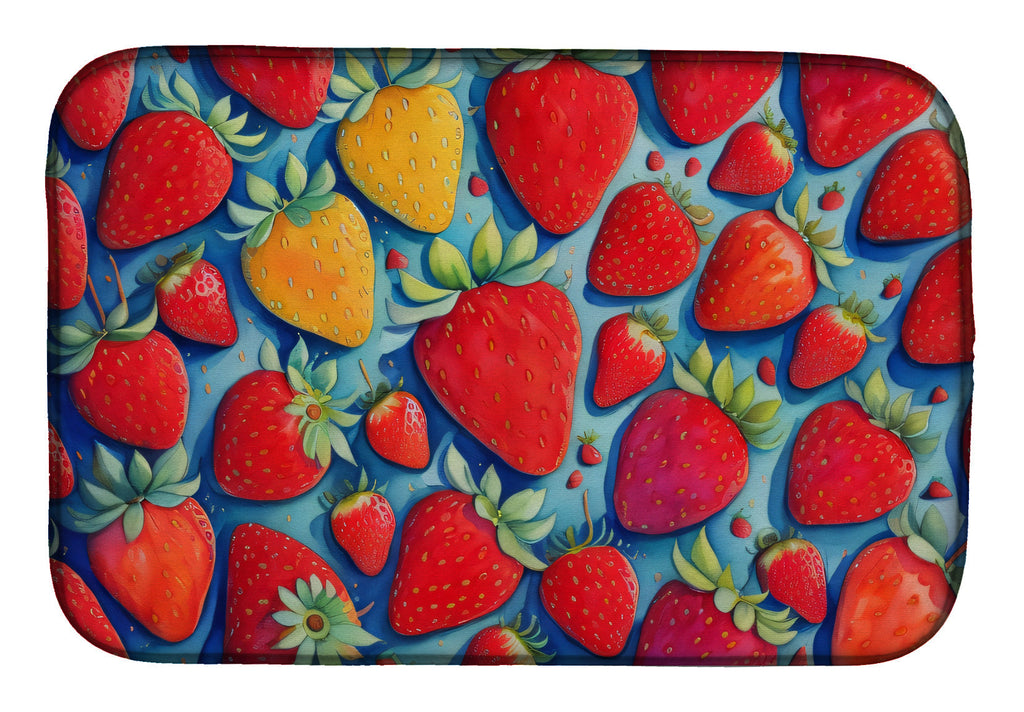 Colorful Strawberries Dish Drying Mat Absorbent Dish Drying Mat Pad for Kitchen Counter Dish Drainer Mat for Countertop, 14 x 21", Multicolor