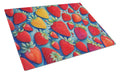 Colorful Strawberries Cutting Board Tempered Glass Kitchen Cutting Surface, Heat Resistant Chopping, Non-Slip Feet, Food Prep & Serving